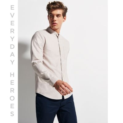 Stone soft casual Oxford shirt